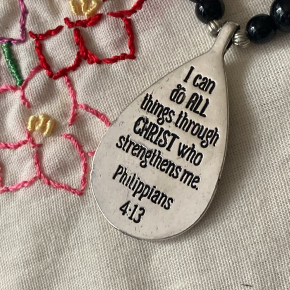 Inspirational religious pendant on natural stone beaded necklace. Toggle clasp - Picture 5 of 5